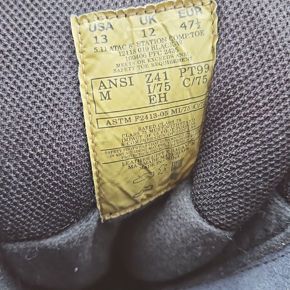 5.11 Tactical Boots ATAC 8" Station Composite Toe Men's Size 13 Black Shoes - Picture 10 of 11